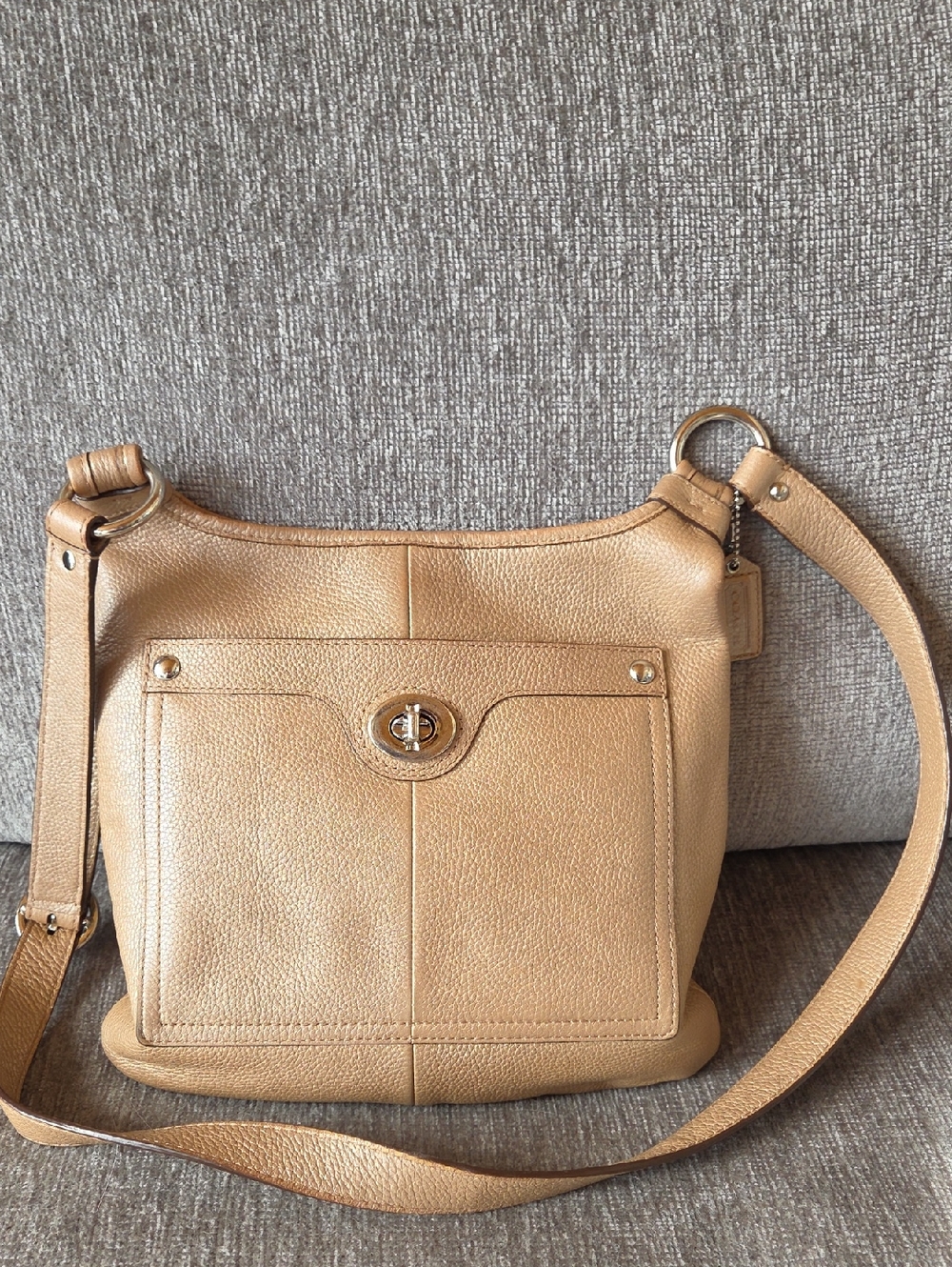 Coach Pebbled Leather Crossbody in Light Tan